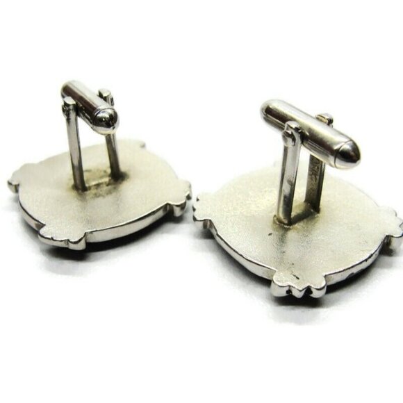 LION Crown Cufflinks Silver Tone Black Enamel Royal Wedding Vtg Signed Swank - Picture 6 of 8